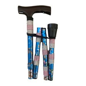 Blue and Pink Floral Diamond Bling Walking Cane